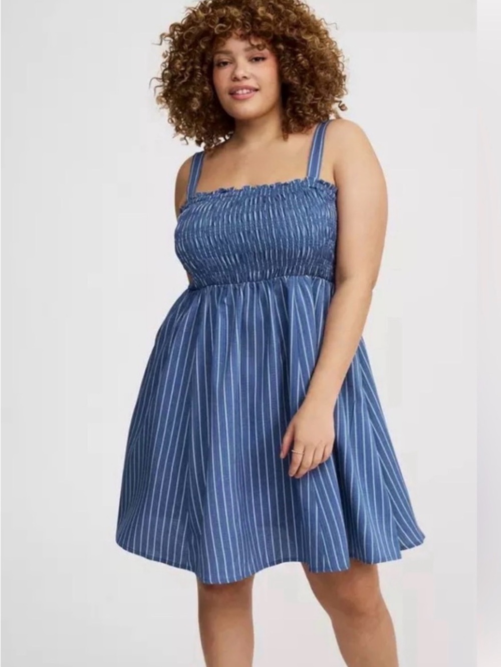 torrid Blue Striped Smocked Mini Sundress